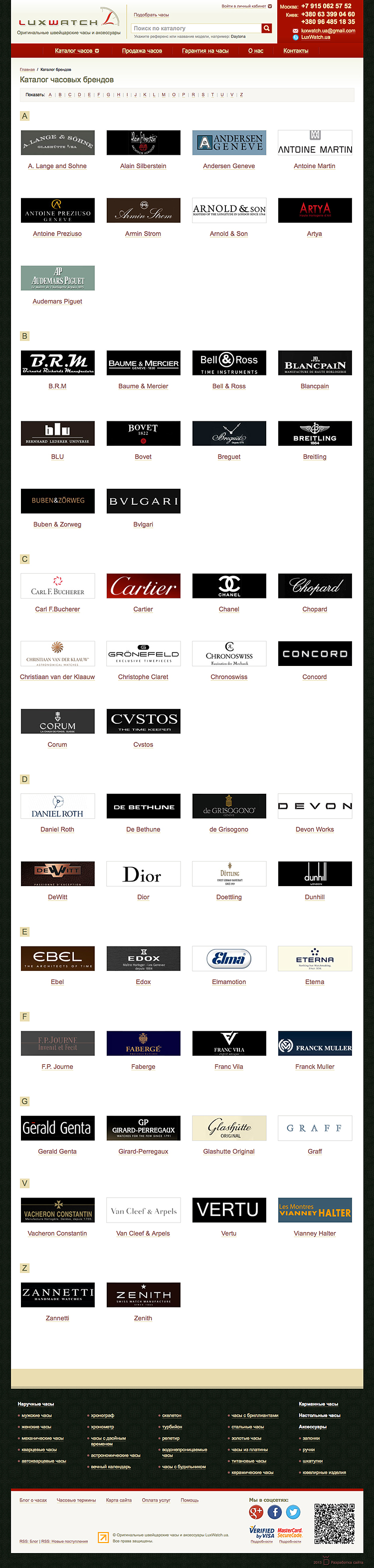 Дизайн каталога брендов адаптивного сайта